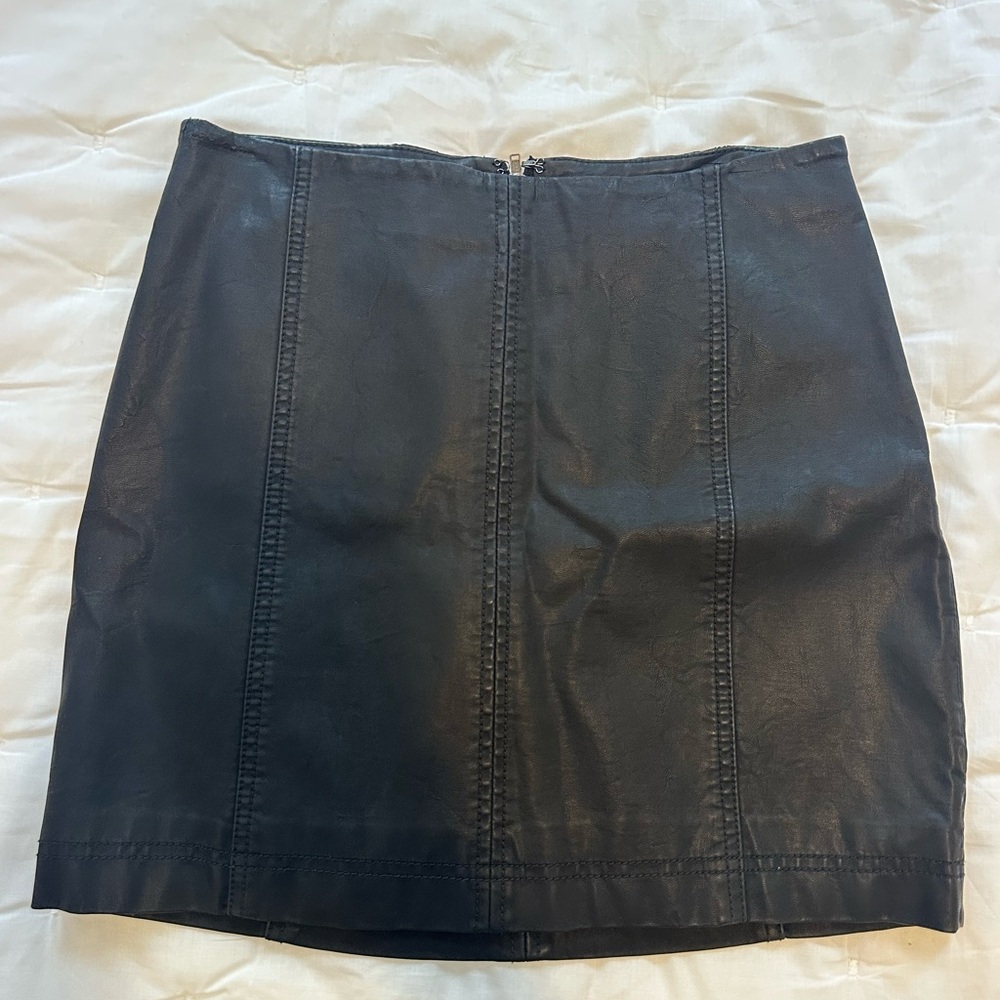 Free People Black Leather Mini Skirt